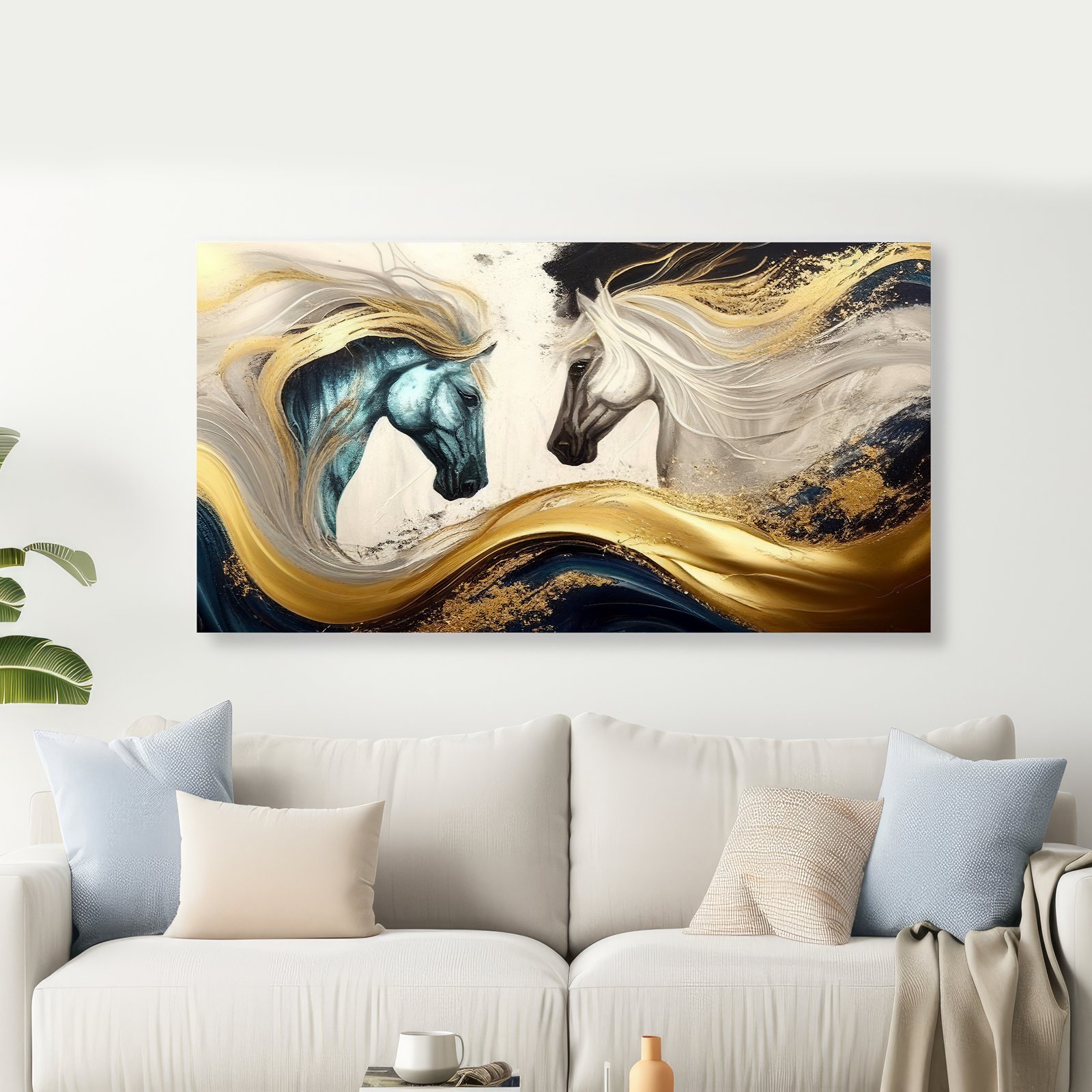 Imagine Two Horse Premium Canvas Wall Painting decorative masterpiece for home decor